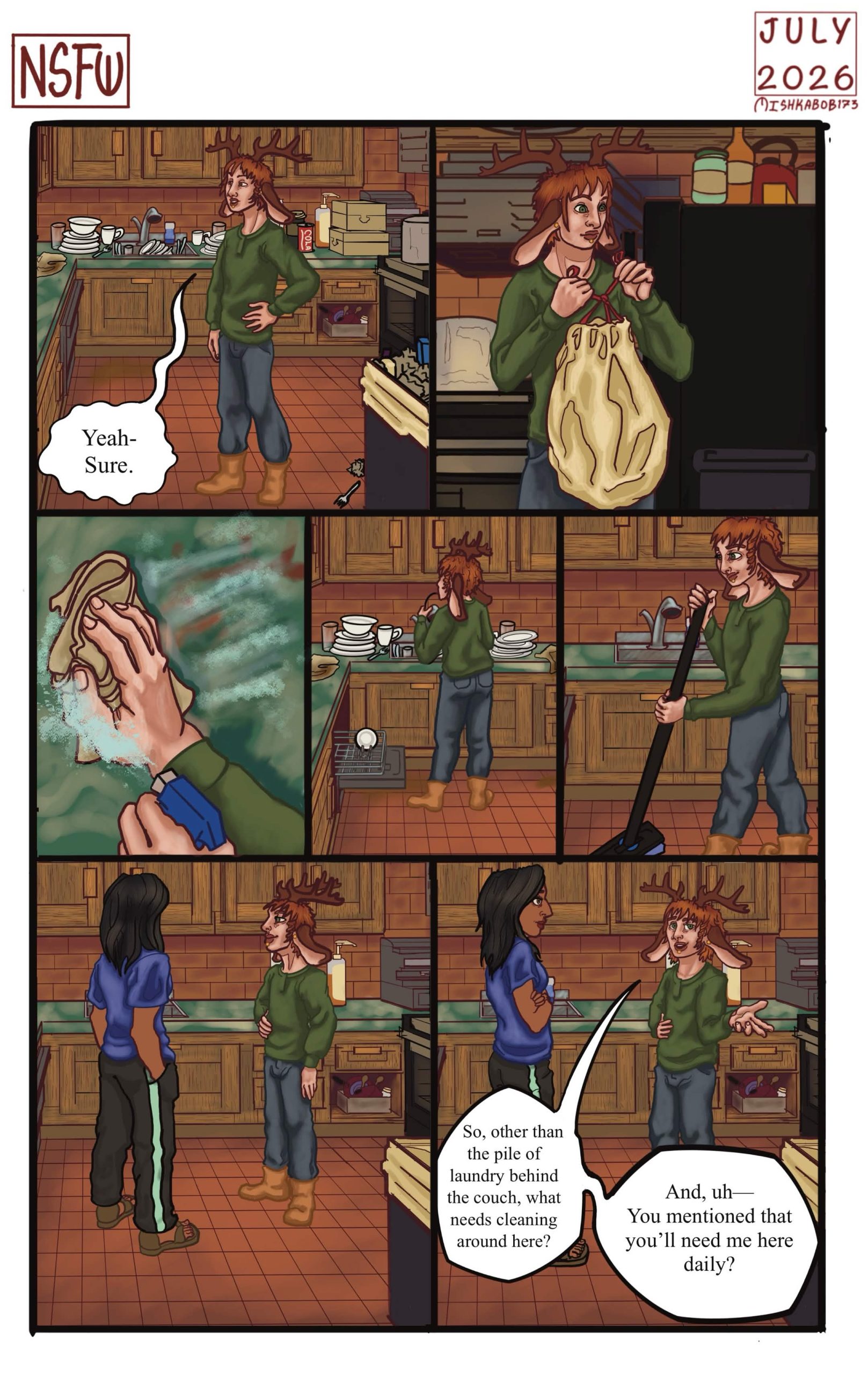 Alan begins to make good work on cleaning Sena's kitchen